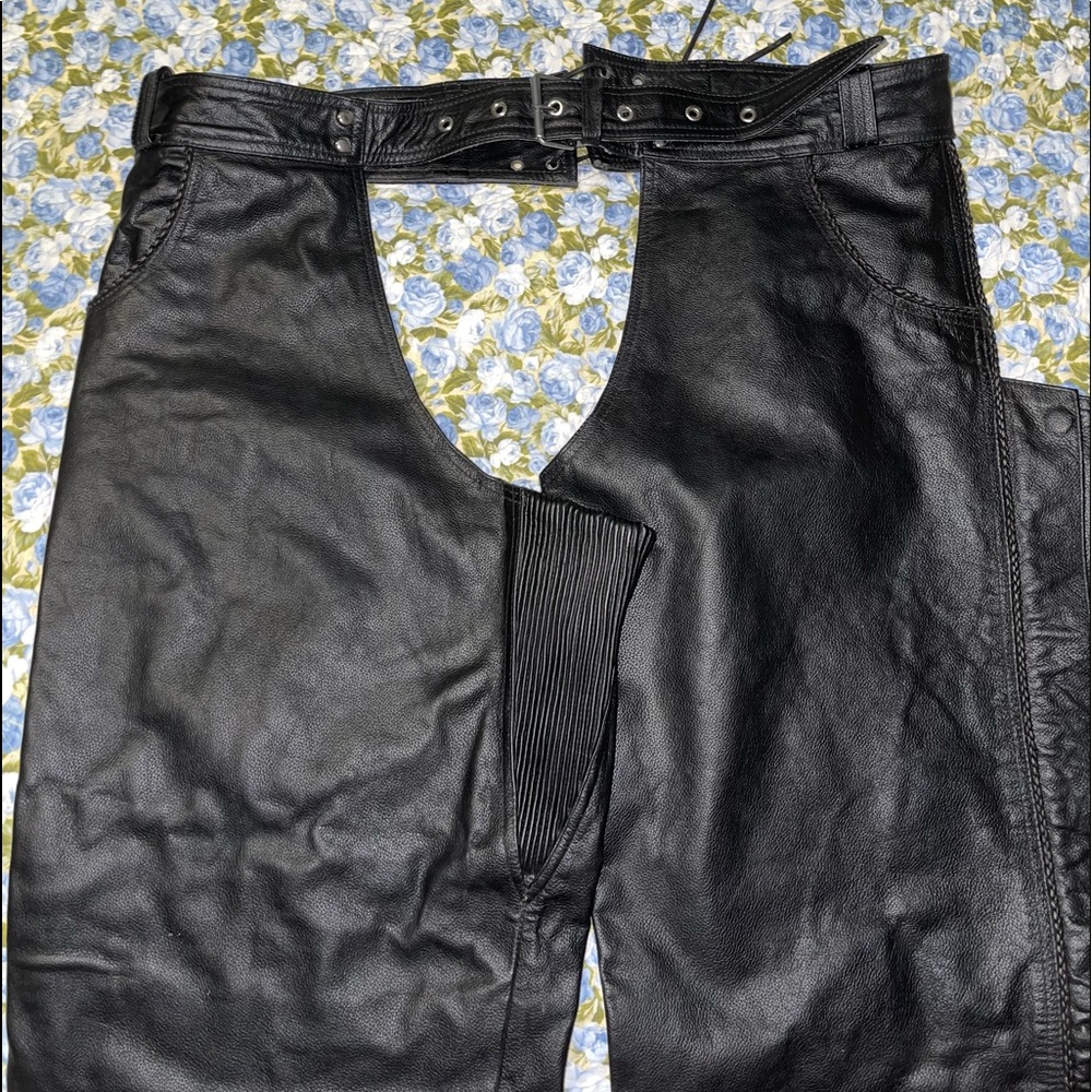 Black leather Motorcycle chaps